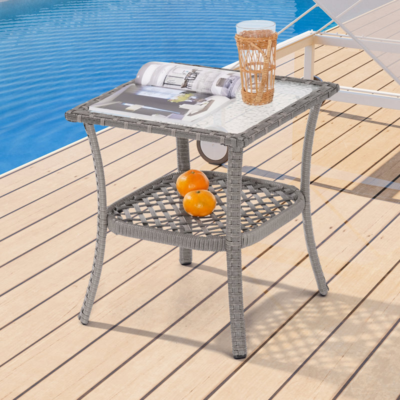 Glasby Square Glass Outdoor Side Table Winston Porter Table Base Color Brown